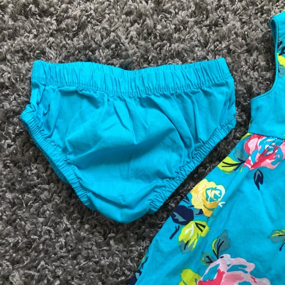 Koala Kids 3M Teal-Blue Dress Bright Colorful Floral Pattern Two-Piece Bloomers - Picture 3 of 4